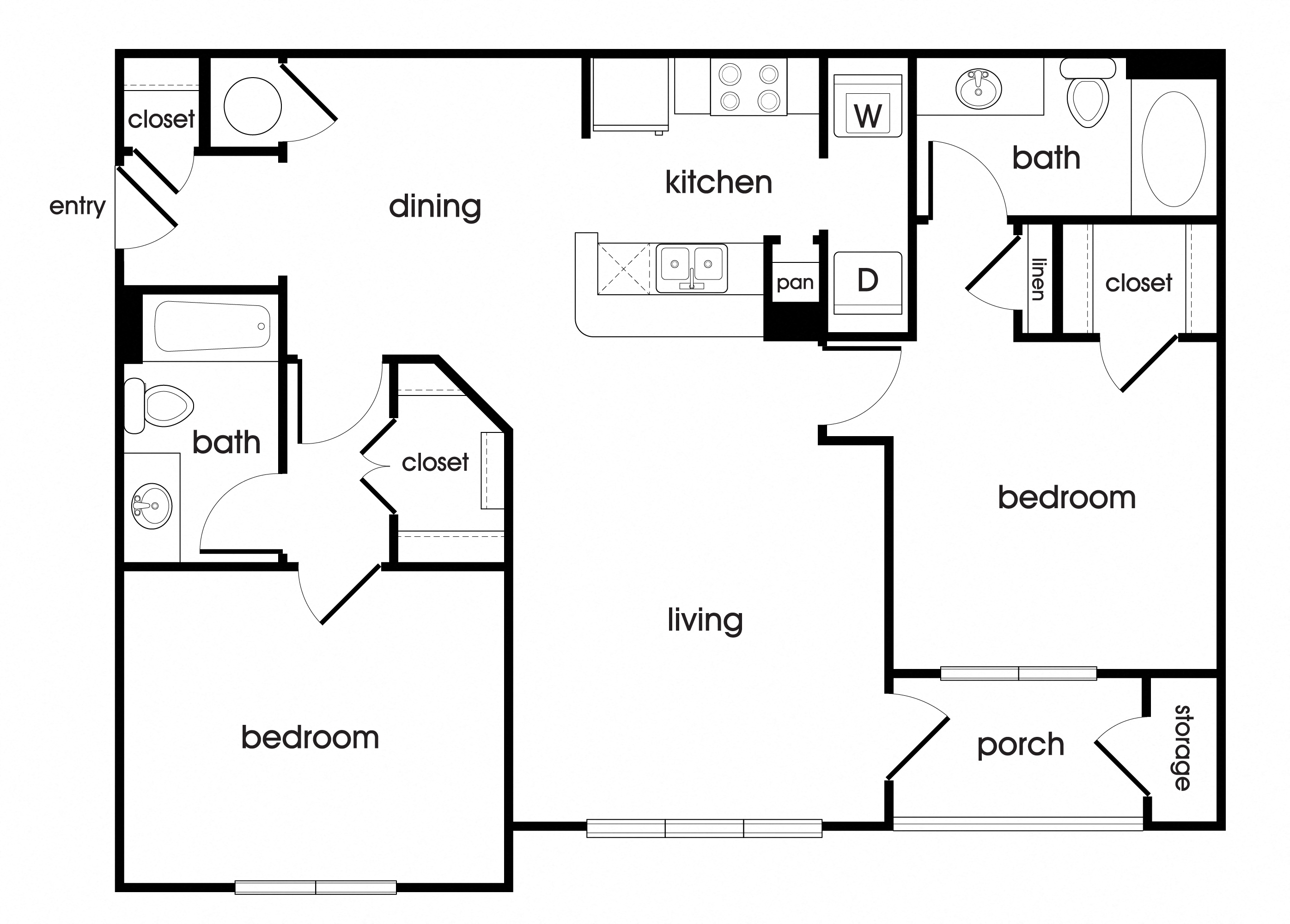 Floor plan for 2 beds, 2 baths, 1149 sqft
